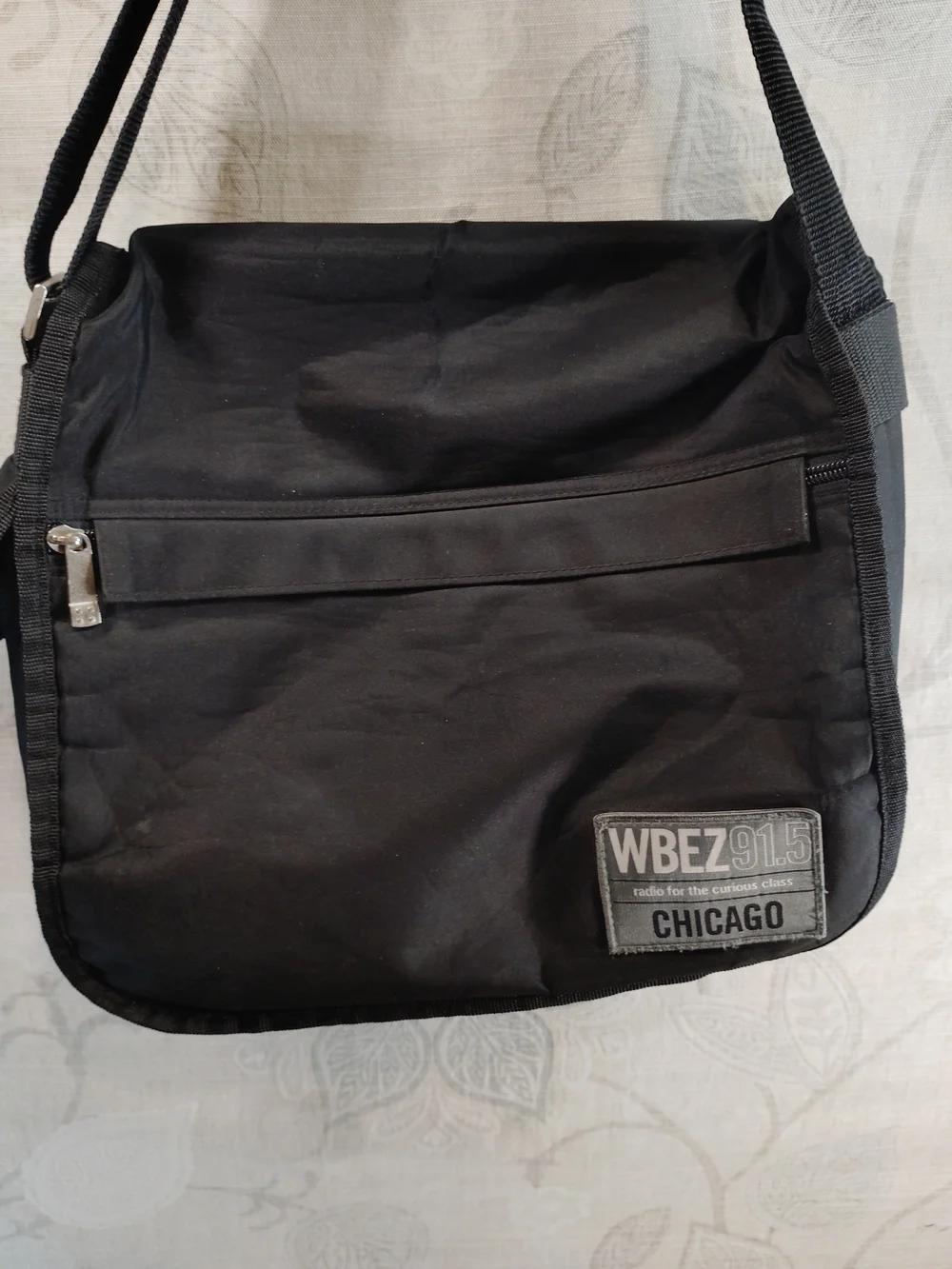 WBEZ Chicago Black Messenger Bag with Front Zip Pocket